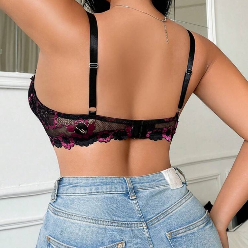 Lace Bralette in Black and Pink - Picture 2 of 6